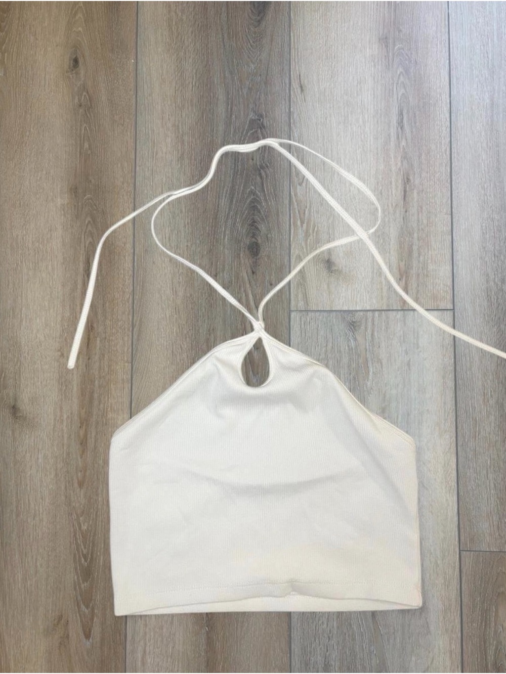 Zara White Ribbed Halter Crop Top